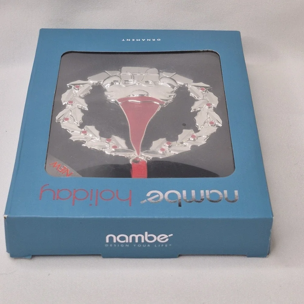 Nambe Gnome Ornament Nambé 2023 Red Hat & Holly‎ Wreath MT1697 Silverplate